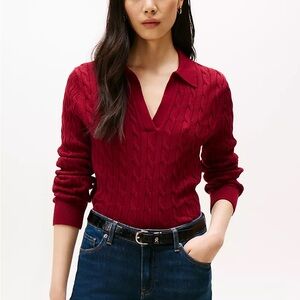 Tommy Hilfiger Open Placket Cable Knit Sweater Polo